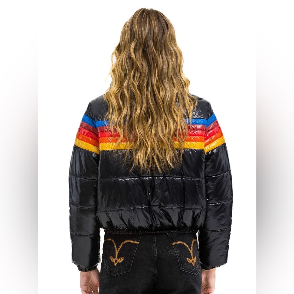 NWT - Aviator Nation - 5 Stripe Apres Jacket - Glossy Black - Picture 5 of 5